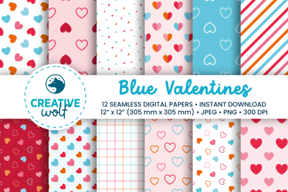 Blue Valentines Seamless Patterns Set