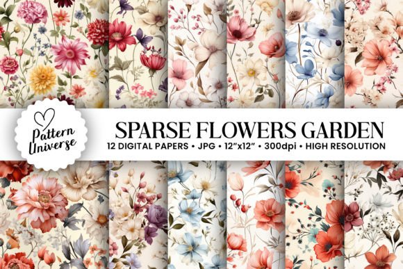Sparse Flowers Seamless Patterns