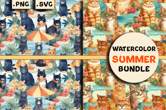 Watercolor Summer Cats Patterns Bundle: A Creative Resource for Print-on-Demand Enthusiasts